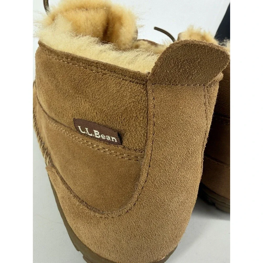 LL Bean Lodge Men's 9 Brown Suede Wicked Good Slipper Chukka Boots Shearling